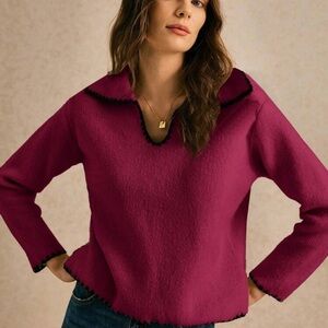 Women's Pink Sweater with Black Trim